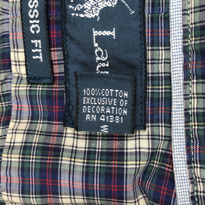 Ralph Lauren CLASSIC FIT short-sleeved button-down check shirt, men's size S (approx.) cotton navy blue type Vintage Second Hand