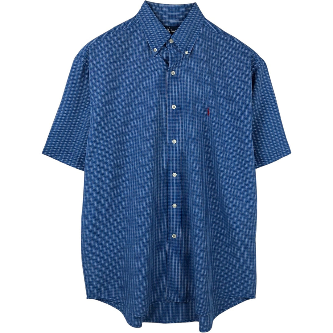 Ralph Lauren BLAKE short sleeve button down check shirt, men's size L cotton blue type Vintage Second Hand