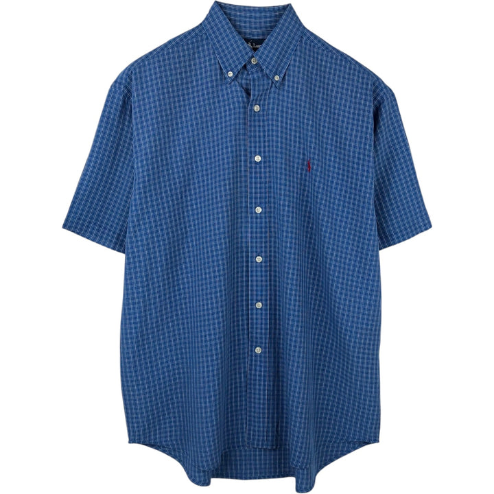 Ralph Lauren BLAKE short sleeve button down check shirt, men's size L cotton blue type Vintage Second Hand