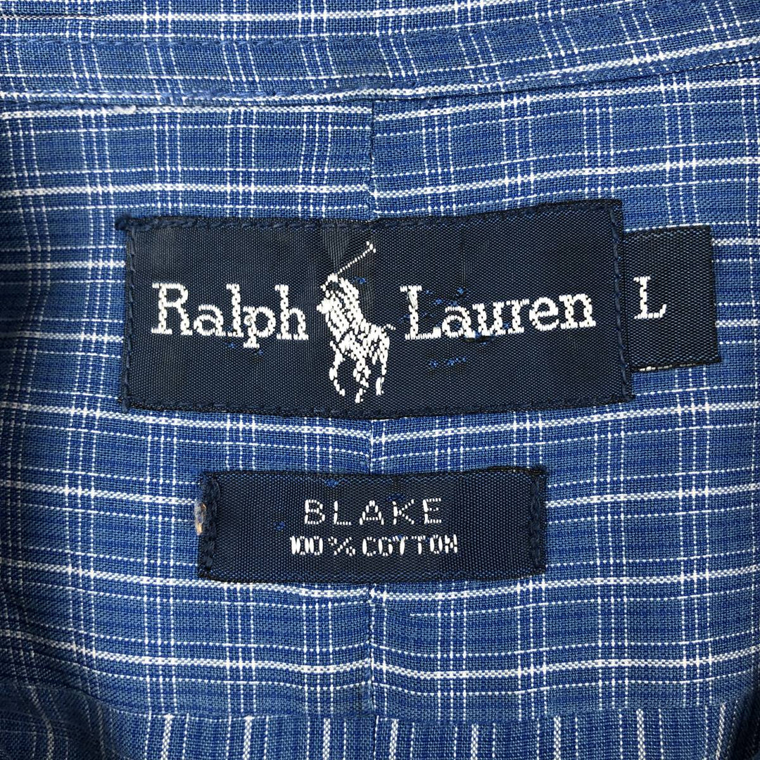 Ralph Lauren BLAKE short sleeve button down check shirt, men's size L cotton blue type Vintage Second Hand