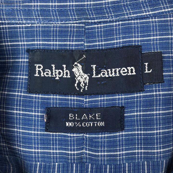 Ralph Lauren BLAKE short sleeve button down check shirt, men's size L cotton blue type Vintage Second Hand