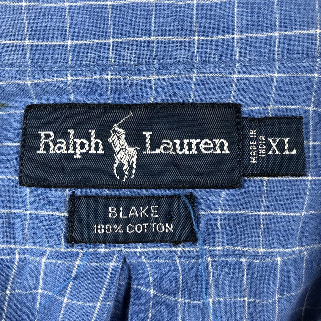 Ralph Lauren BLAKE short sleeve button down check shirt men's XL size cotton blue type Vintage Second Hand