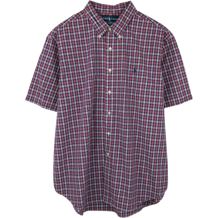 Ralph Lauren Classic Fit Short Sleeve Button Down Check Shirt Men's XXL cotton navy blue type Vintage Second Hand