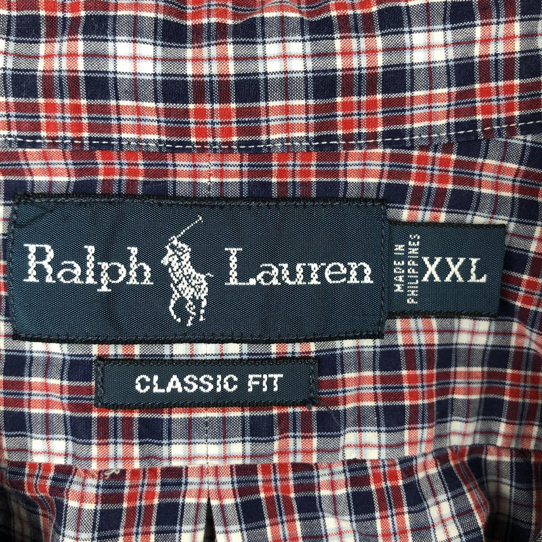 Ralph Lauren Classic Fit Short Sleeve Button Down Check Shirt Men's XXL cotton navy blue type Vintage Second Hand