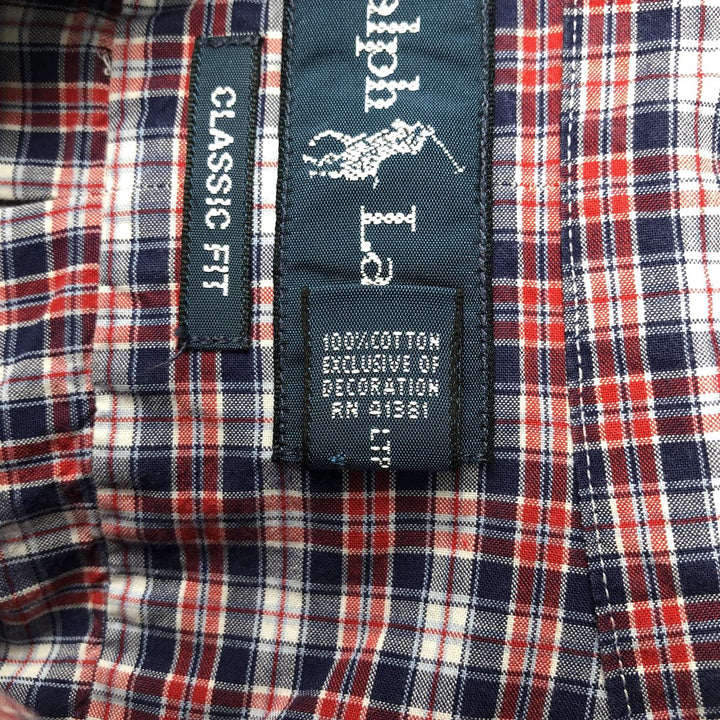 Ralph Lauren Classic Fit Short Sleeve Button Down Check Shirt Men's XXL cotton navy blue type Vintage Second Hand