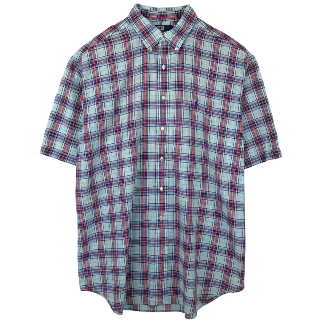 Ralph Lauren POLO by Ralph Lauren BLAKE Short-Sleeve Button-Down Check Shirt, Men's Size XL (approx.) cotton Blue type light blue Vintage Second Hand