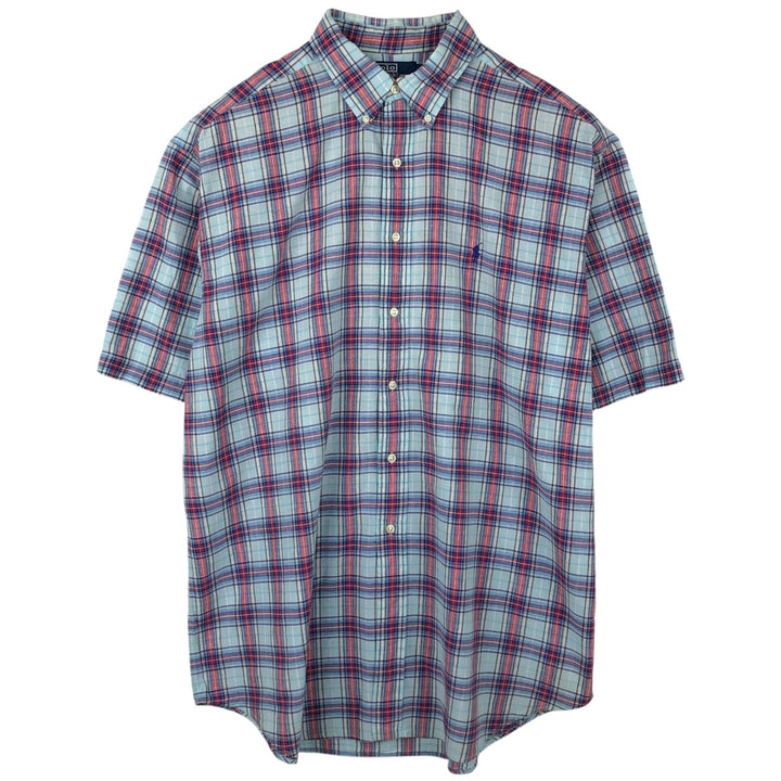 Ralph Lauren POLO by Ralph Lauren BLAKE Short-Sleeve Button-Down Check Shirt, Men's Size XL (approx.) cotton Blue type light blue Vintage Second Hand