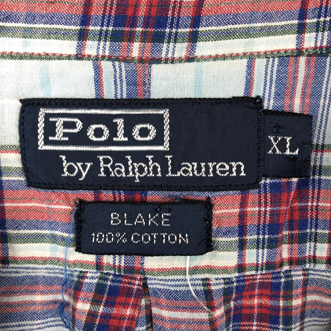Ralph Lauren POLO by Ralph Lauren BLAKE Short-Sleeve Button-Down Check Shirt, Men's Size XL (approx.) cotton Blue type light blue Vintage Second Hand