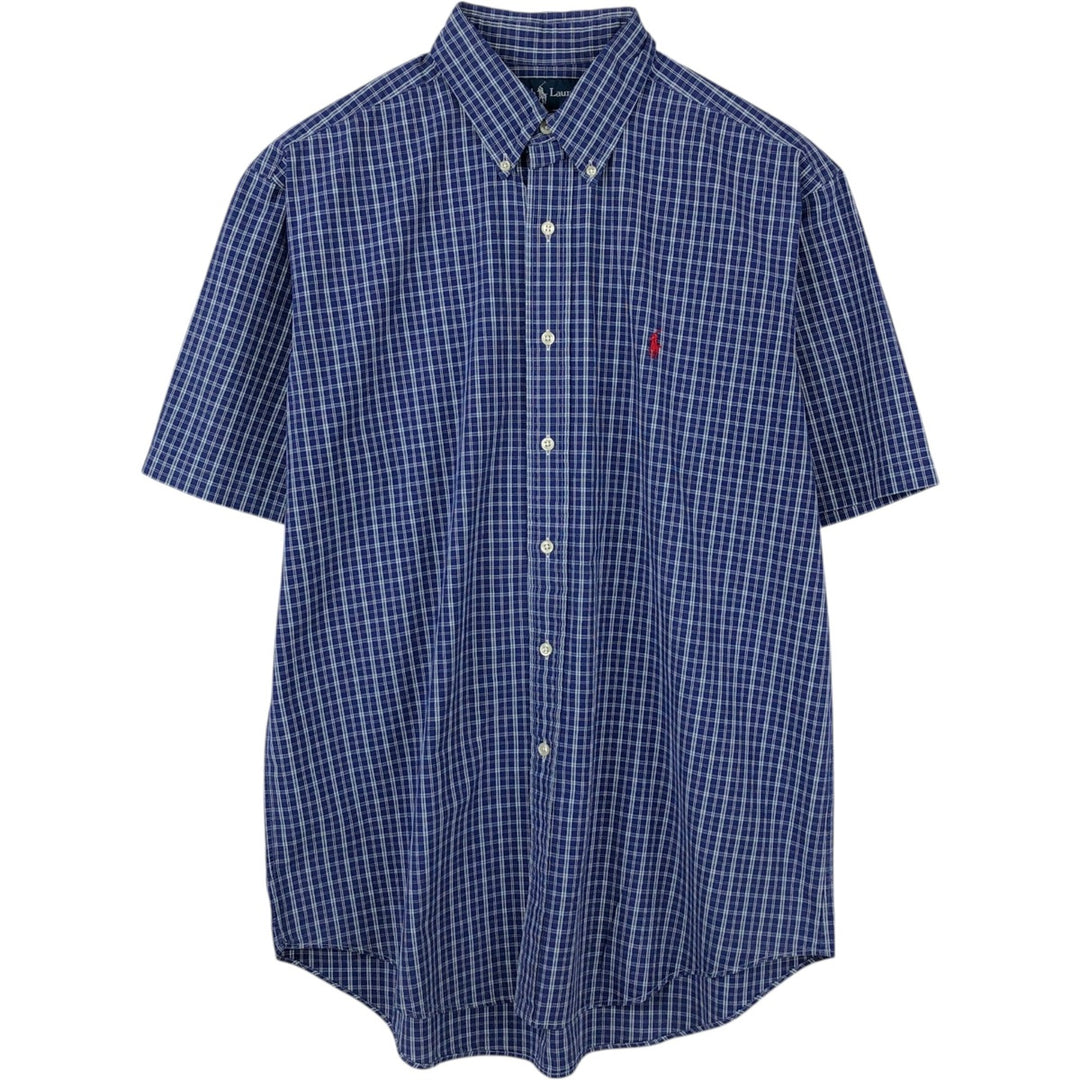 Ralph Lauren Classic Fit Short Sleeve Button Down Check Shirt Men's Size L cotton navy blue type Vintage Second Hand