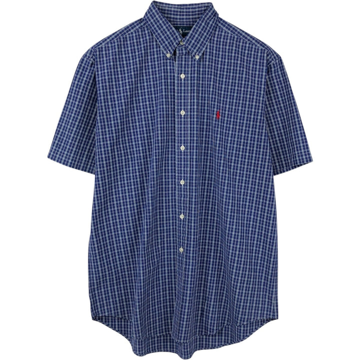 Ralph Lauren Classic Fit Short Sleeve Button Down Check Shirt Men's Size L cotton navy blue type Vintage Second Hand
