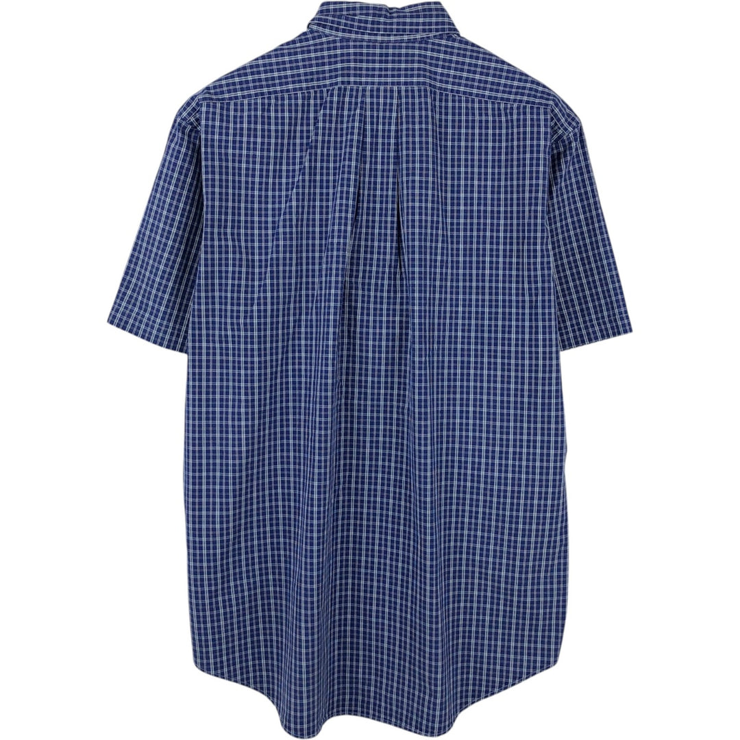 Ralph Lauren Classic Fit Short Sleeve Button Down Check Shirt Men's Size L cotton navy blue type Vintage Second Hand
