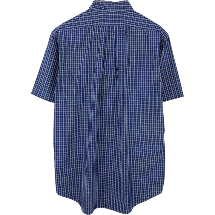Ralph Lauren Classic Fit Short Sleeve Button Down Check Shirt Men's Size L cotton navy blue type Vintage Second Hand