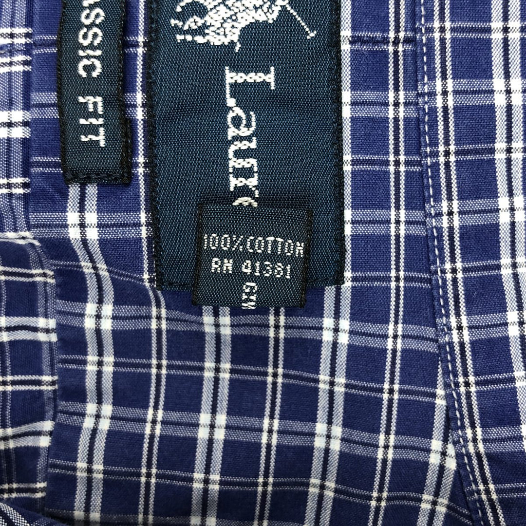 Ralph Lauren Classic Fit Short Sleeve Button Down Check Shirt Men's Size L cotton navy blue type Vintage Second Hand