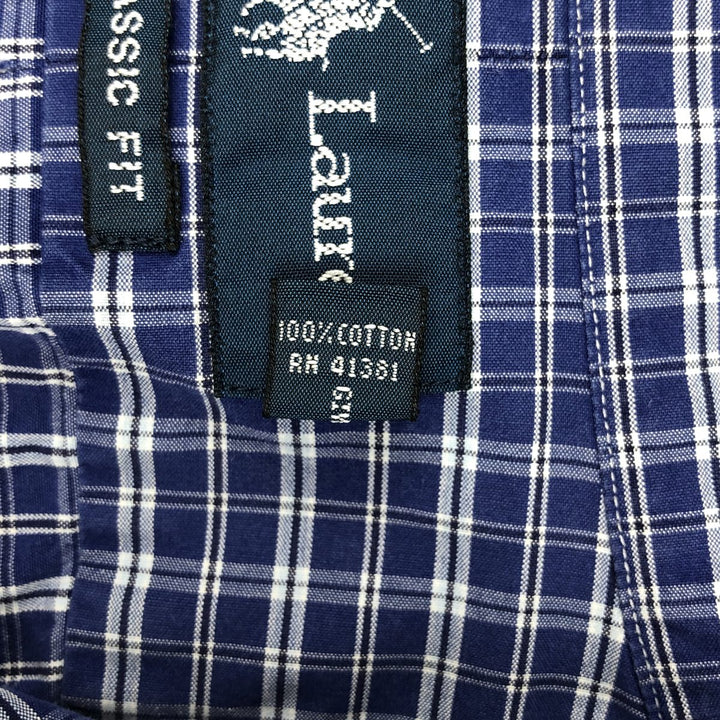 Ralph Lauren Classic Fit Short Sleeve Button Down Check Shirt Men's Size L cotton navy blue type Vintage Second Hand