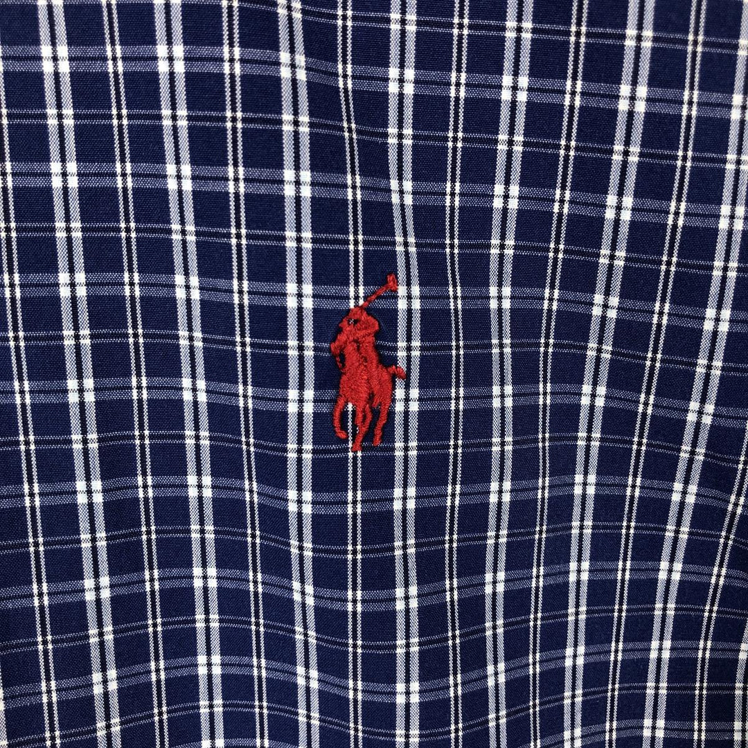 Ralph Lauren Classic Fit Short Sleeve Button Down Check Shirt Men's Size L cotton navy blue type Vintage Second Hand