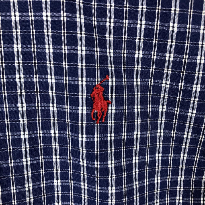 Ralph Lauren Classic Fit Short Sleeve Button Down Check Shirt Men's Size L cotton navy blue type Vintage Second Hand