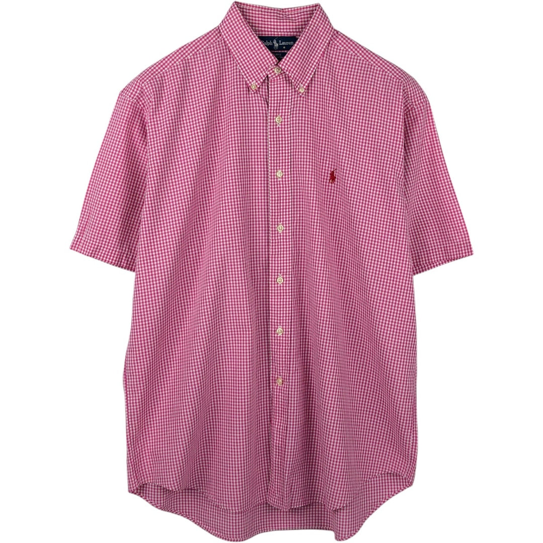 Ralph Lauren BLAKE Gingham Check Short Sleeve Button Down Check Shirt Men's Size L cotton pink type Vintage Second Hand