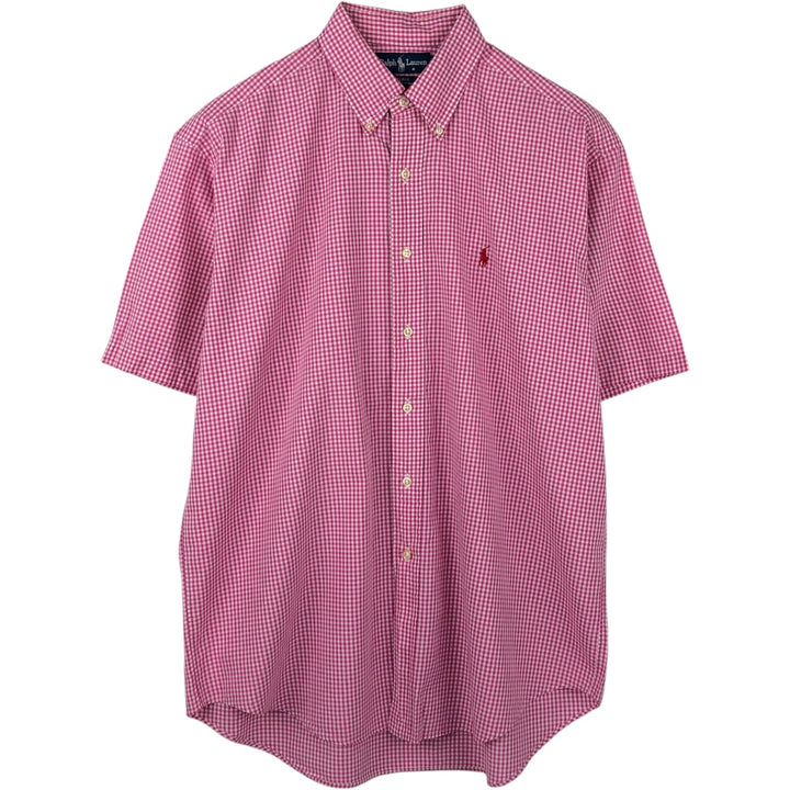 Ralph Lauren BLAKE Gingham Check Short Sleeve Button Down Check Shirt Men's Size L cotton pink type Vintage Second Hand
