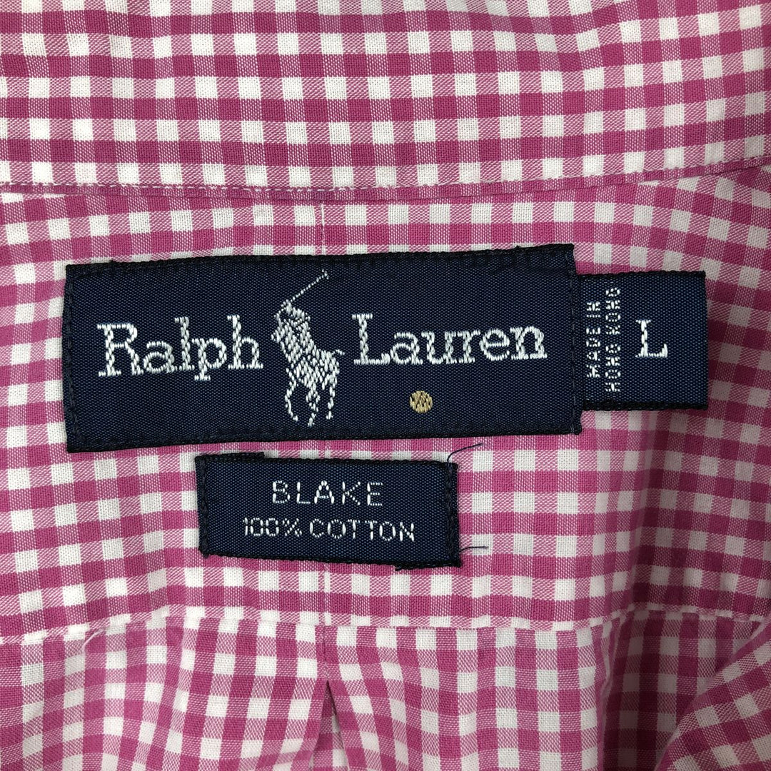 Ralph Lauren BLAKE Gingham Check Short Sleeve Button Down Check Shirt Men's Size L cotton pink type Vintage Second Hand
