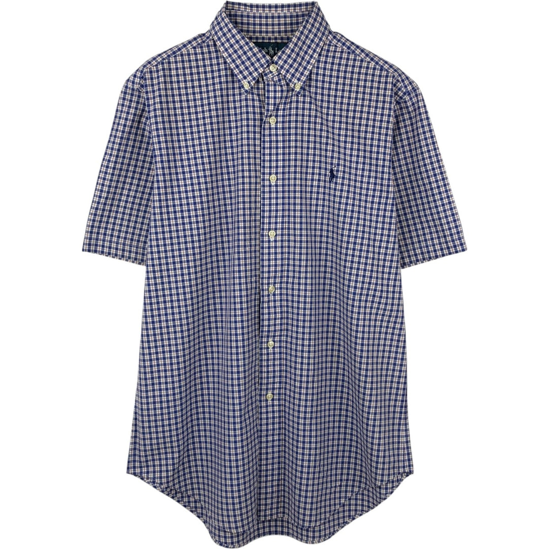 Ralph Lauren Classic Fit Short Sleeve Button Down Check Shirt Men's M cotton navy blue type Vintage Second Hand