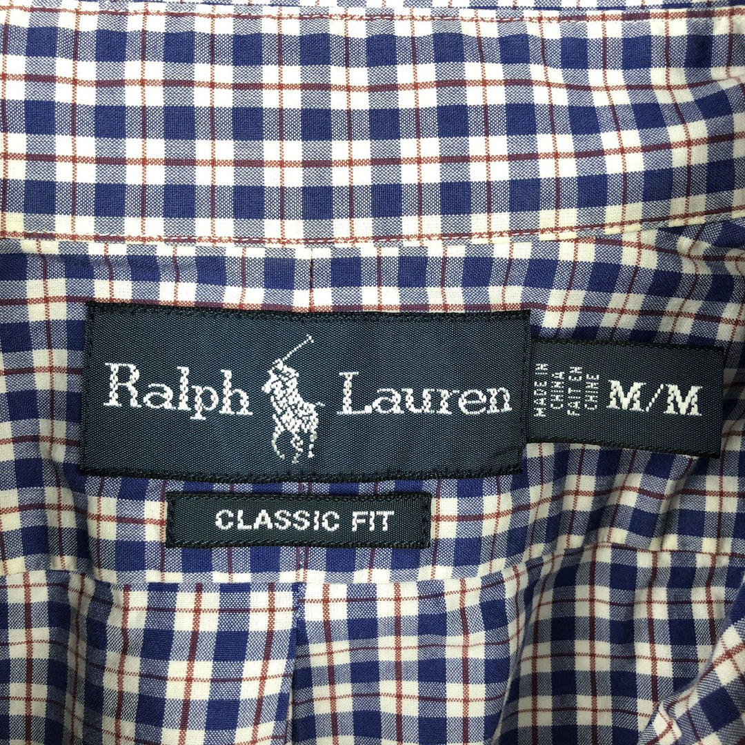 Ralph Lauren Classic Fit Short Sleeve Button Down Check Shirt Men's M cotton navy blue type Vintage Second Hand