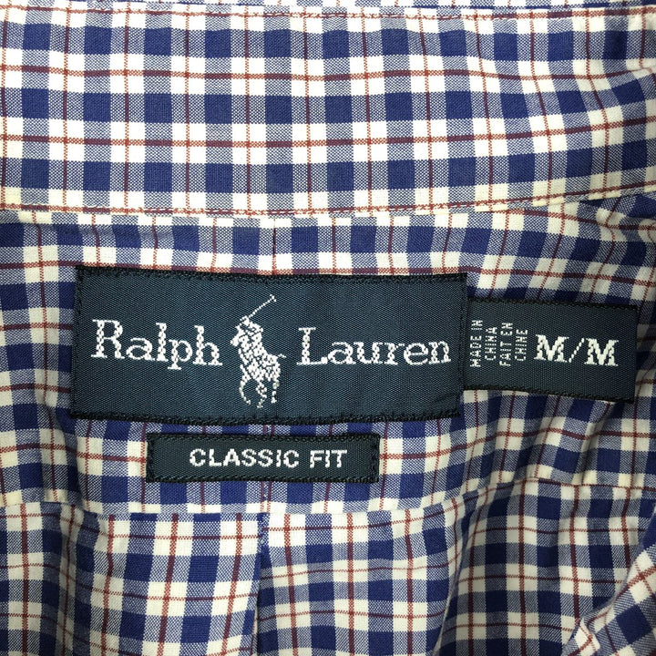 Ralph Lauren Classic Fit Short Sleeve Button Down Check Shirt Men's M cotton navy blue type Vintage Second Hand