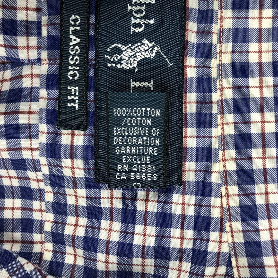 Ralph Lauren Classic Fit Short Sleeve Button Down Check Shirt Men's M cotton navy blue type Vintage Second Hand