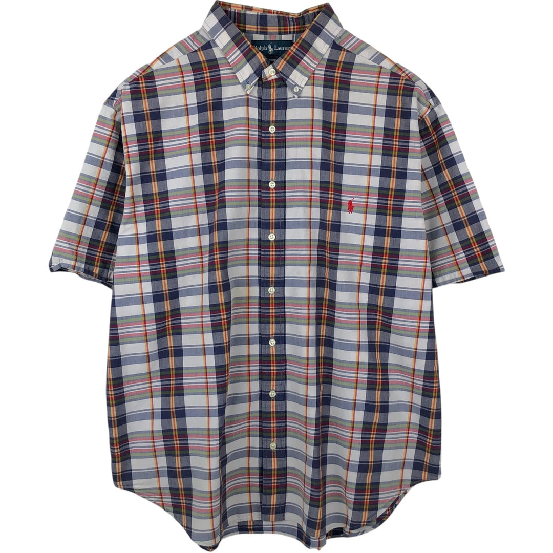 Ralph Lauren Classic Fit Short Sleeve Button Down Check Shirt Men's XXL cotton navy blue type Vintage Second Hand