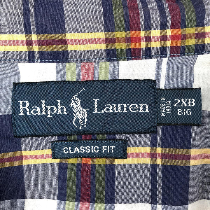 Ralph Lauren Classic Fit Short Sleeve Button Down Check Shirt Men's XXL cotton navy blue type Vintage Second Hand