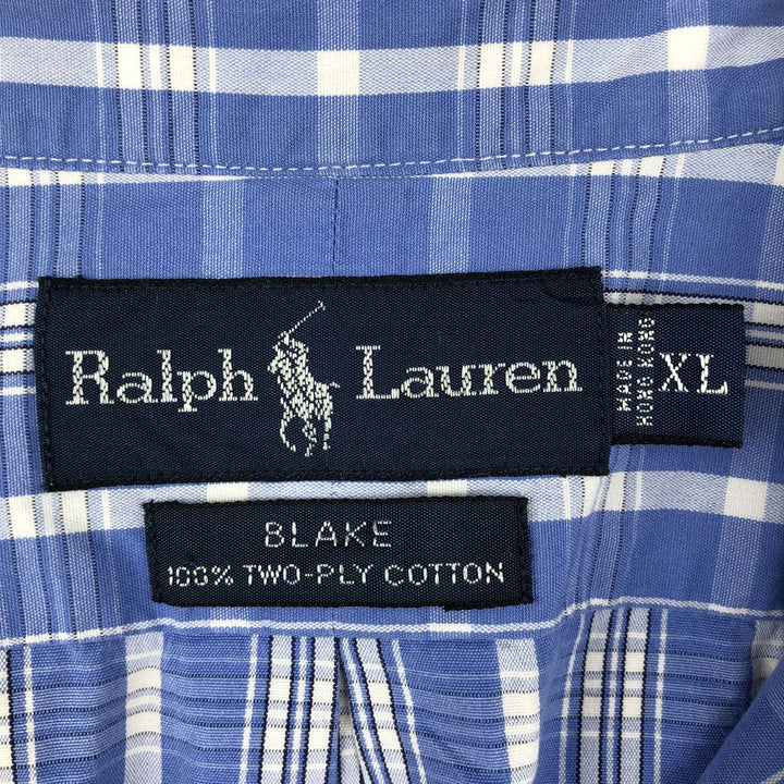 Ralph Lauren BLAKE short sleeve button down check shirt men's XL size cotton blue type Vintage Second Hand