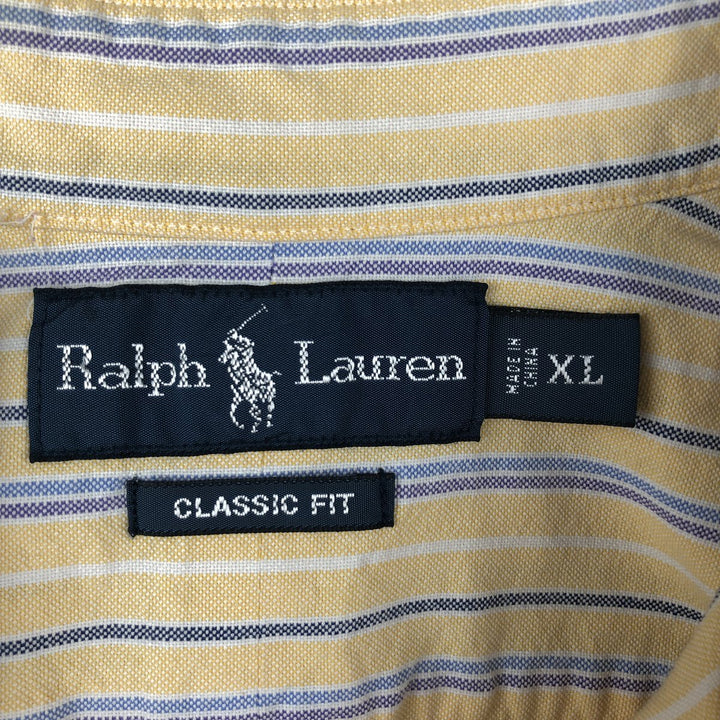 Ralph Lauren Classic Fit Short Sleeve Button Down Striped Shirt Men's XL cotton yellow type Vintage Second Hand