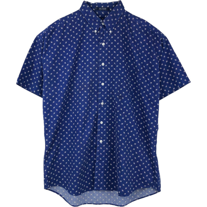 Ralph Lauren CHAPS all-over print short-sleeved button-down shirt, men's size L cotton Navy blue Vintage Second Hand