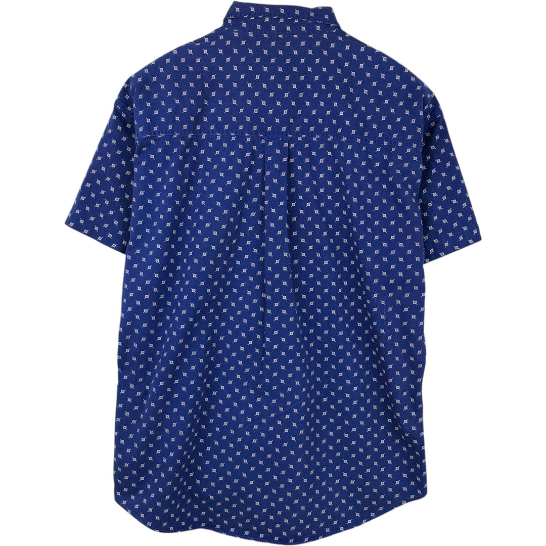 Ralph Lauren CHAPS all-over print short-sleeved button-down shirt, men's size L cotton Navy blue Vintage Second Hand
