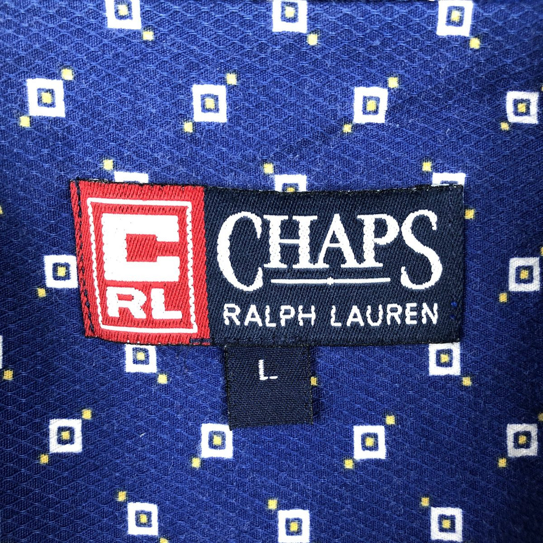 Ralph Lauren CHAPS all-over print short-sleeved button-down shirt, men's size L cotton Navy blue Vintage Second Hand