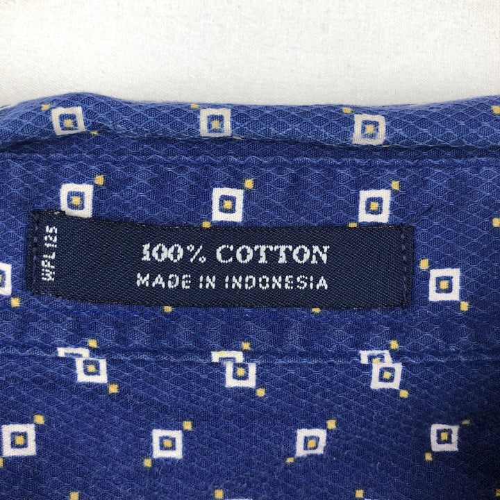 Ralph Lauren CHAPS all-over print short-sleeved button-down shirt, men's size L cotton Navy blue Vintage Second Hand