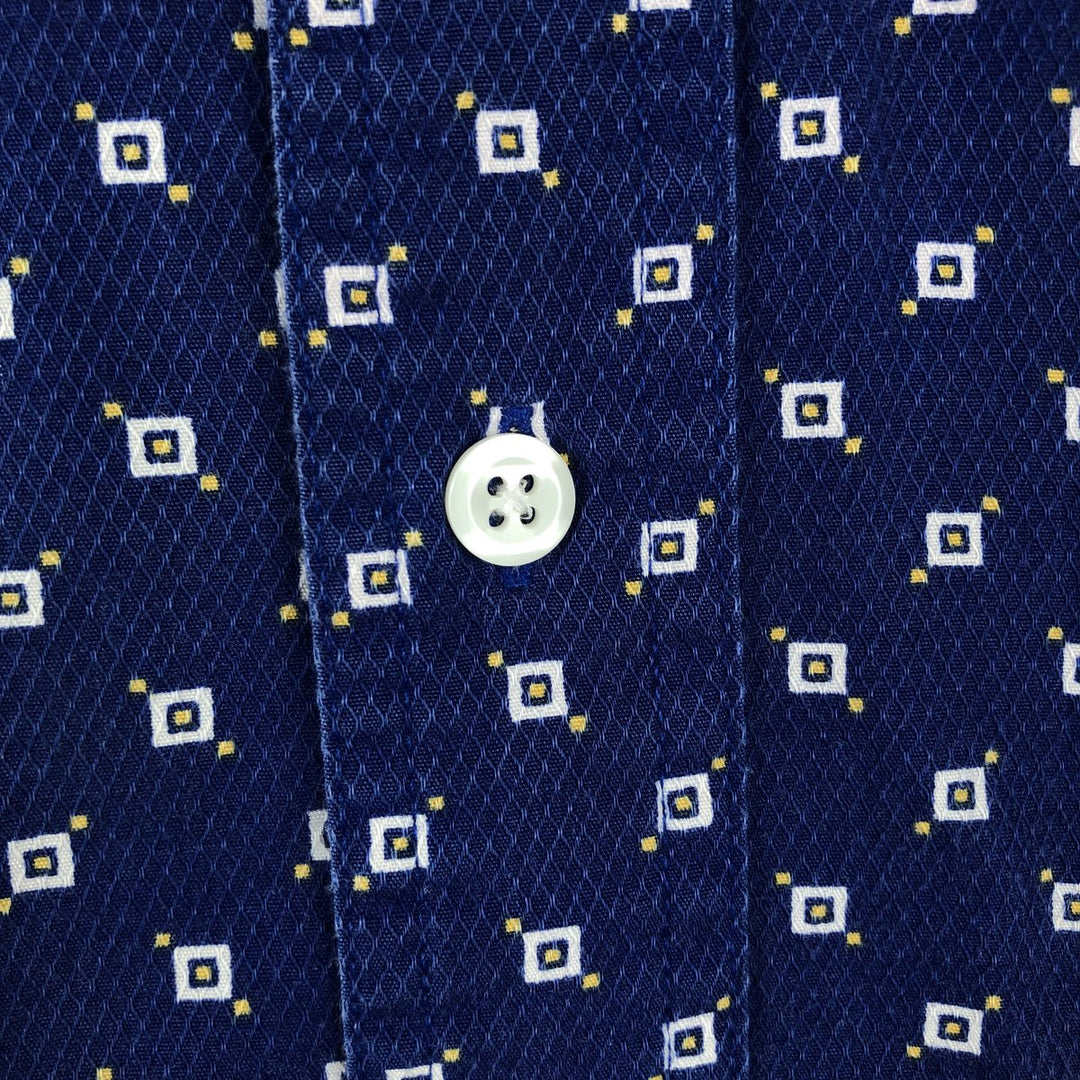 Ralph Lauren CHAPS all-over print short-sleeved button-down shirt, men's size L cotton Navy blue Vintage Second Hand