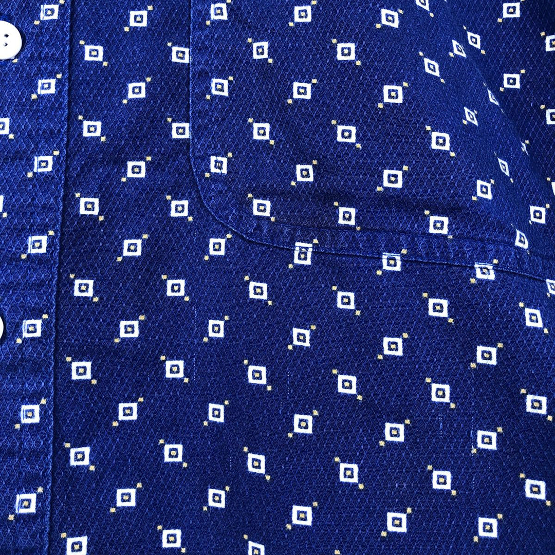 Ralph Lauren CHAPS all-over print short-sleeved button-down shirt, men's size L cotton Navy blue Vintage Second Hand