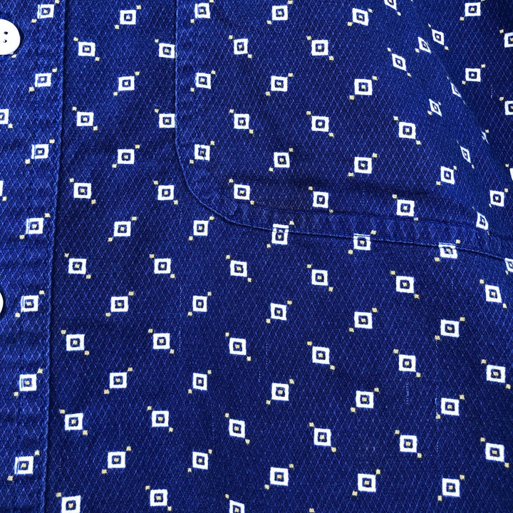 Ralph Lauren CHAPS all-over print short-sleeved button-down shirt, men's size L cotton Navy blue Vintage Second Hand