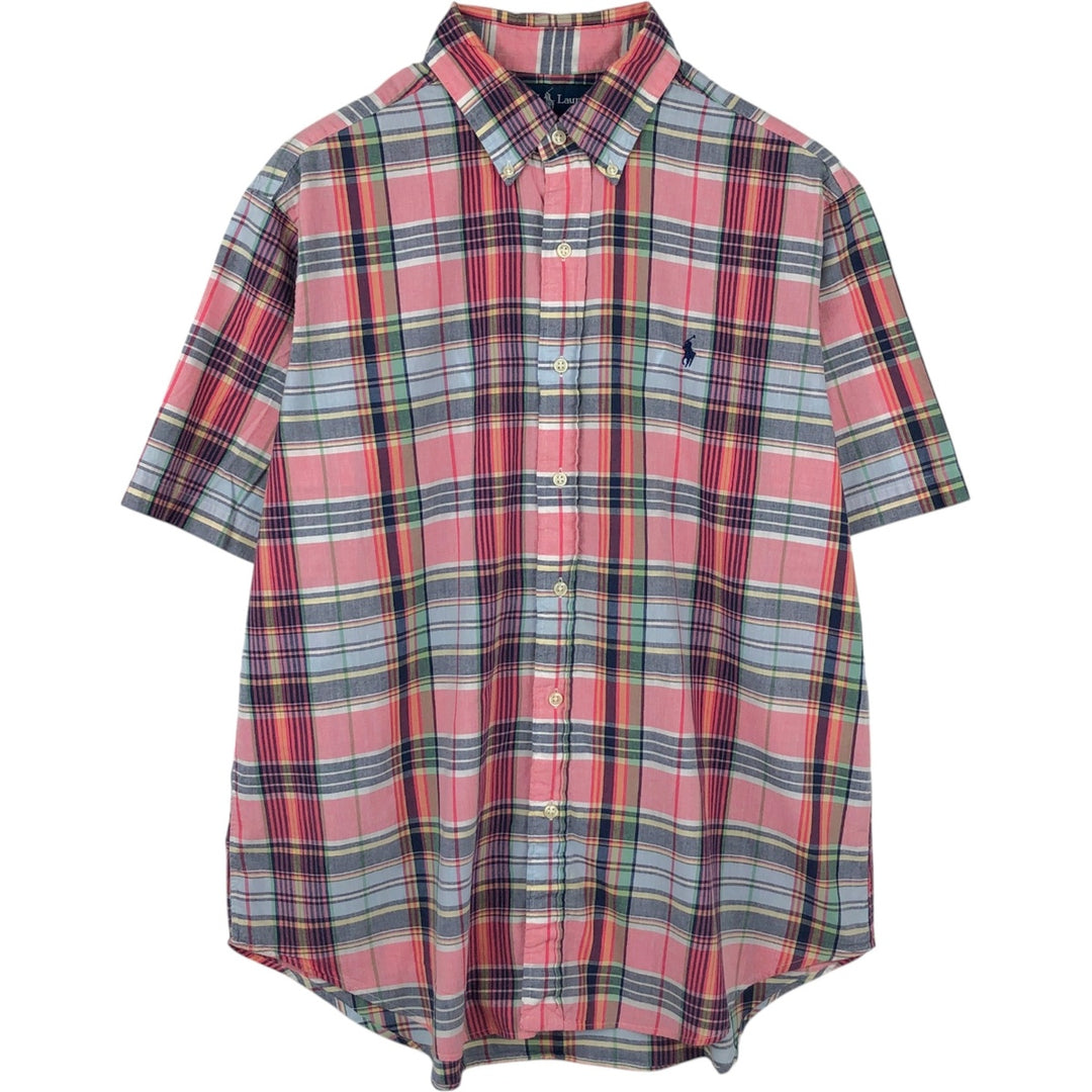 Ralph Lauren Classic Fit Short Sleeve Button Down Check Shirt Men's Size L cotton pink type Vintage Second Hand