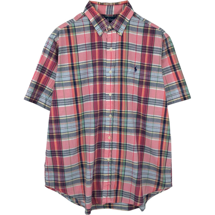 Ralph Lauren Classic Fit Short Sleeve Button Down Check Shirt Men's Size L cotton pink type Vintage Second Hand