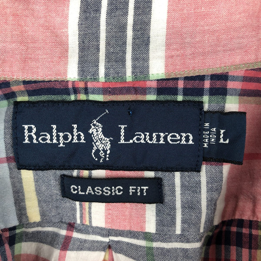 Ralph Lauren Classic Fit Short Sleeve Button Down Check Shirt Men's Size L cotton pink type Vintage Second Hand