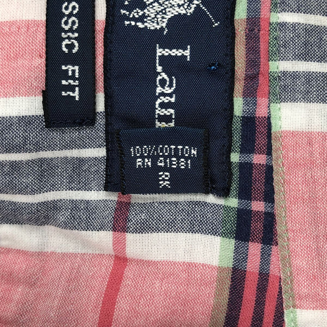 Ralph Lauren Classic Fit Short Sleeve Button Down Check Shirt Men's Size L cotton pink type Vintage Second Hand