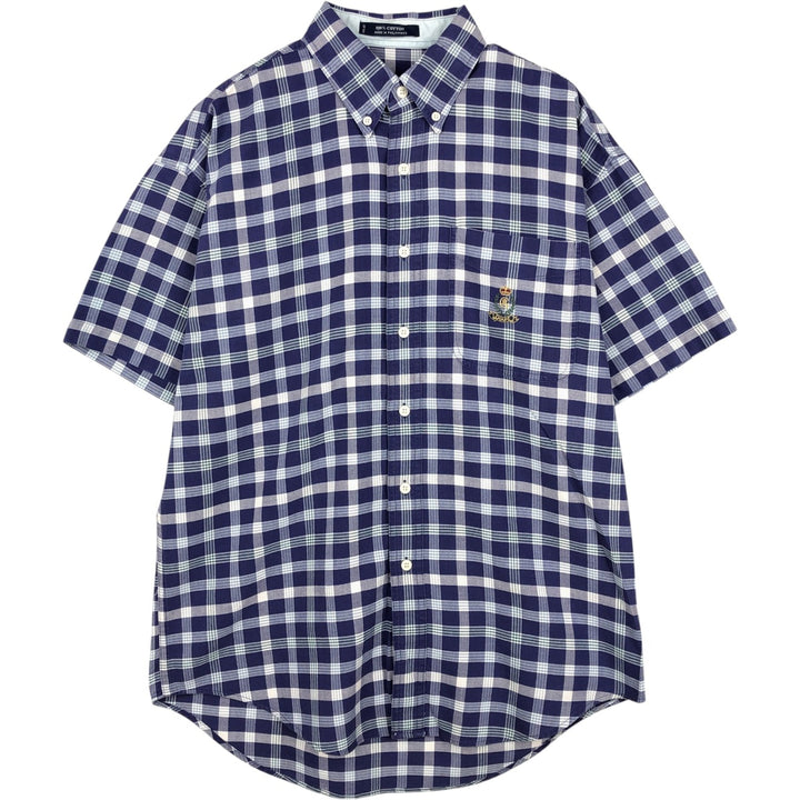 Ralph Lauren CHAPS short sleeve button down check shirt men's size M cotton navy blue type Vintage Second Hand