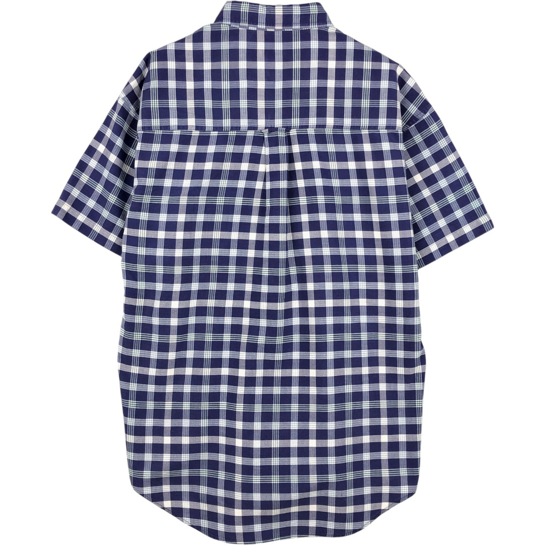 Ralph Lauren CHAPS short sleeve button down check shirt men's size M cotton navy blue type Vintage Second Hand