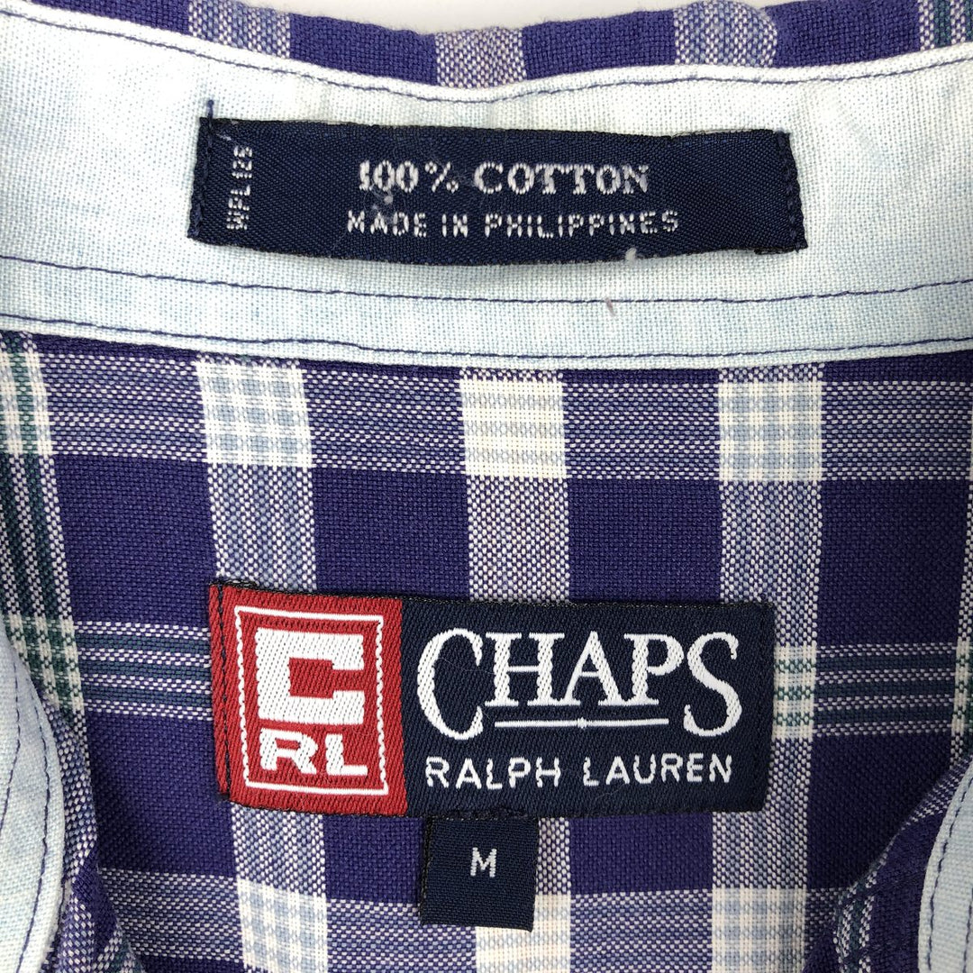 Ralph Lauren CHAPS short sleeve button down check shirt men's size M cotton navy blue type Vintage Second Hand