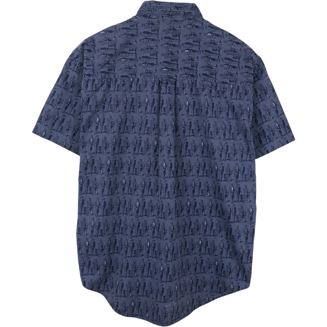 Ralph Lauren CHAPS all-over print short-sleeved button-down shirt, men's size L cotton navy blue type Vintage Second Hand