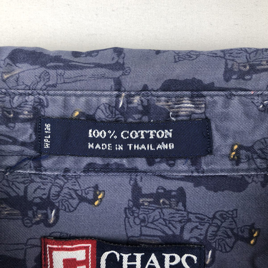 Ralph Lauren CHAPS all-over print short-sleeved button-down shirt, men's size L cotton navy blue type Vintage Second Hand