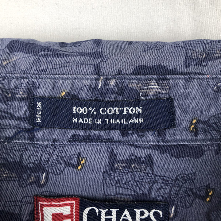 Ralph Lauren CHAPS all-over print short-sleeved button-down shirt, men's size L cotton navy blue type Vintage Second Hand
