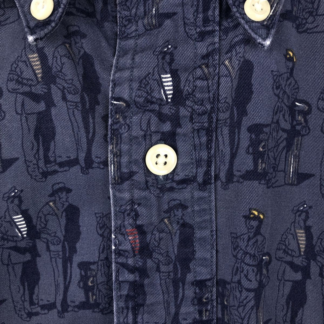 Ralph Lauren CHAPS all-over print short-sleeved button-down shirt, men's size L cotton navy blue type Vintage Second Hand