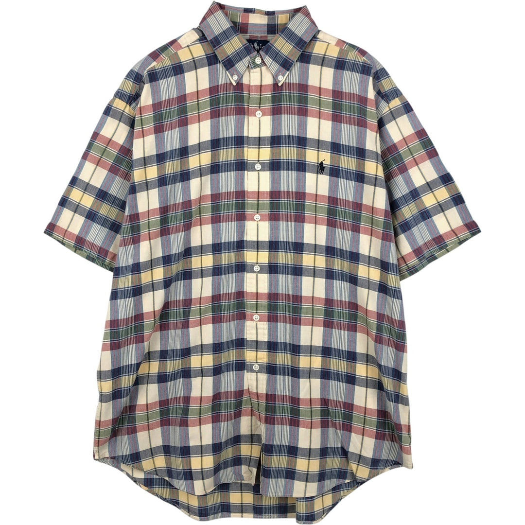 Ralph Lauren BLAKE Madras Check Short Sleeve Button Down Check Shirt Men's L size cotton Beige type Vintage Second Hand
